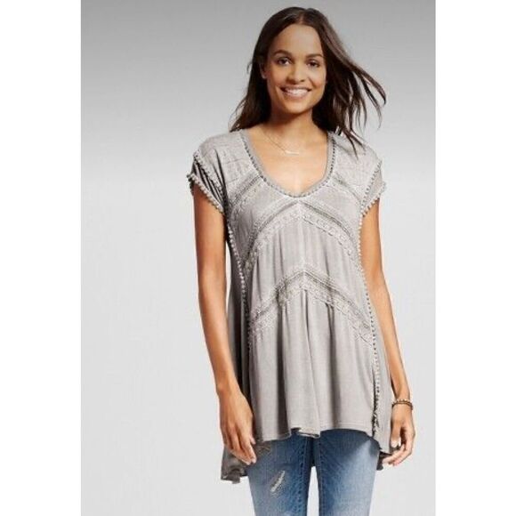 Knox Rose Size XS Gray Short Sleeve Boho Asymmetrical Hem Tunic Top - Picture 1 of 7